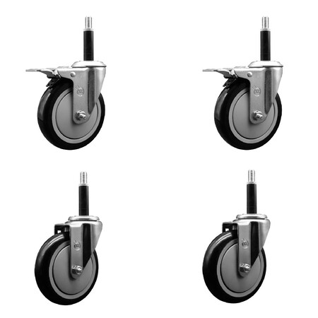 Service Caster 5'' Black Poly Swivel 3/4'' Expanding Stem Caster Set 2 Total Lock Brakes, 4PK SCC-EXTTL20S514-PPUB-BLK-2-S-2-34